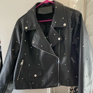 Black Studded Vegan Leather Moto Jacket